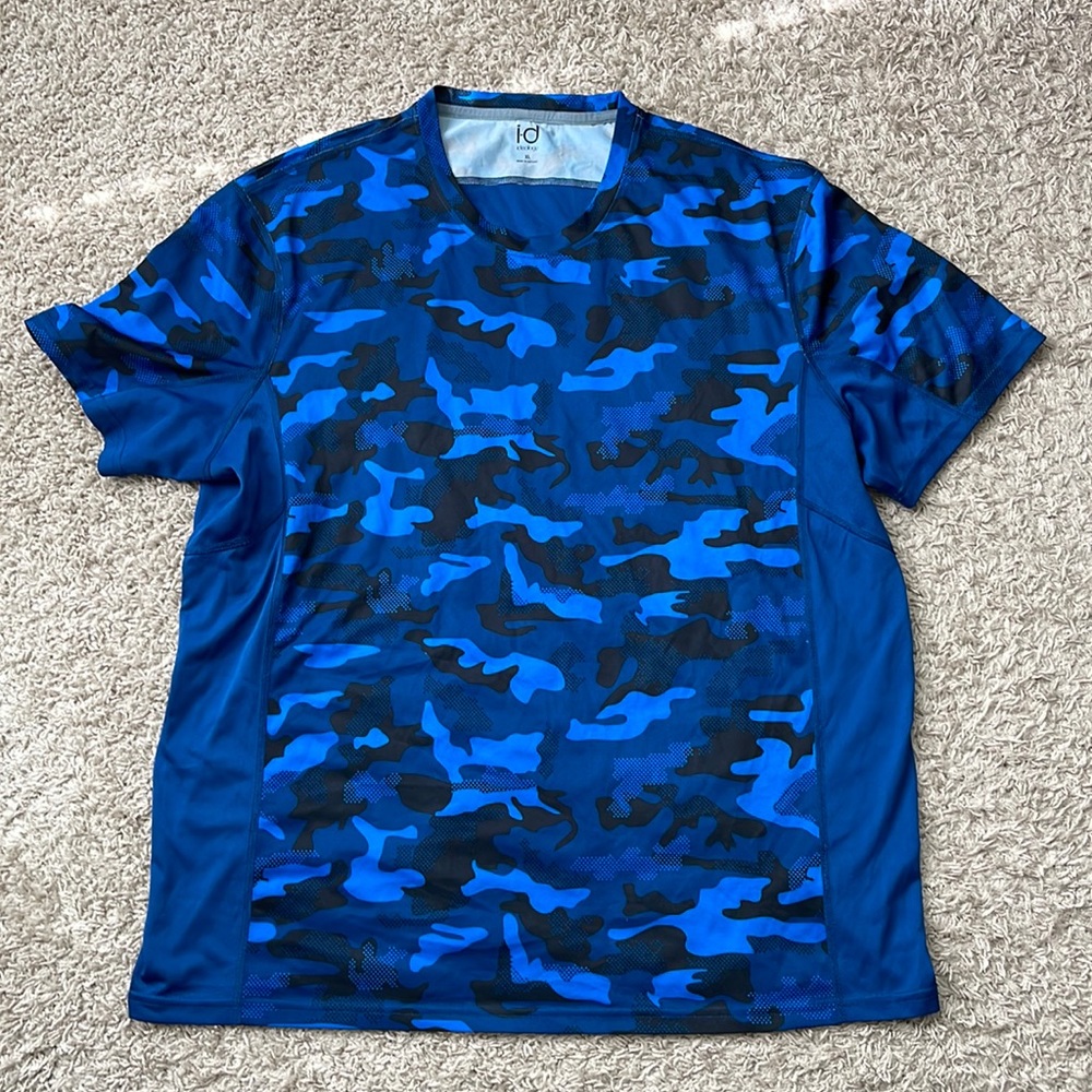 EUC Men’s I-D Ideology Blue/Blue Camouflage Work-out Short Sleeve Shirt Size XL